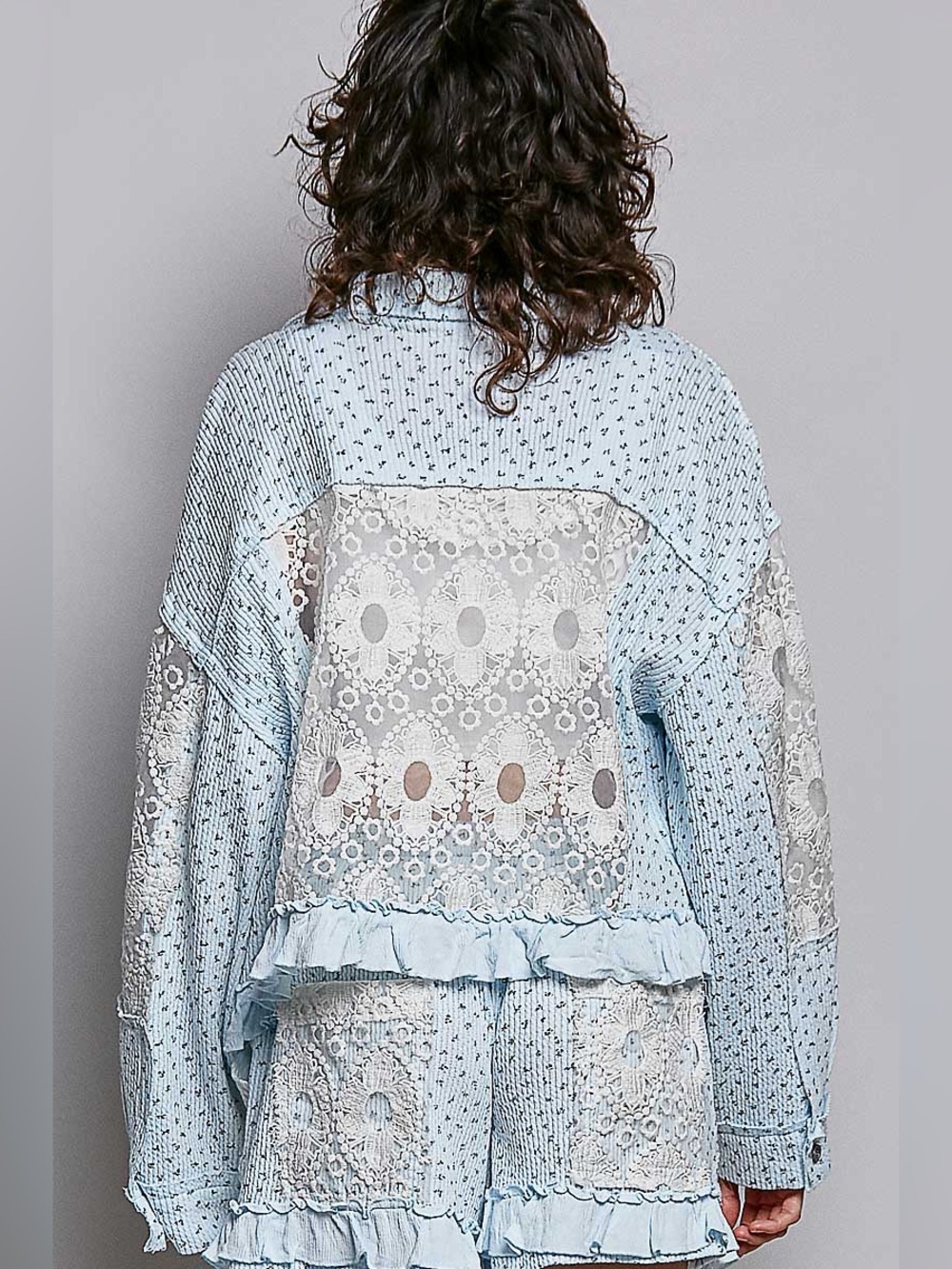 POL “ Coastal Keepsake Set “ | Crochet Patchwork Boho Lounge Set | Sky Blue - Picture 8 of 16